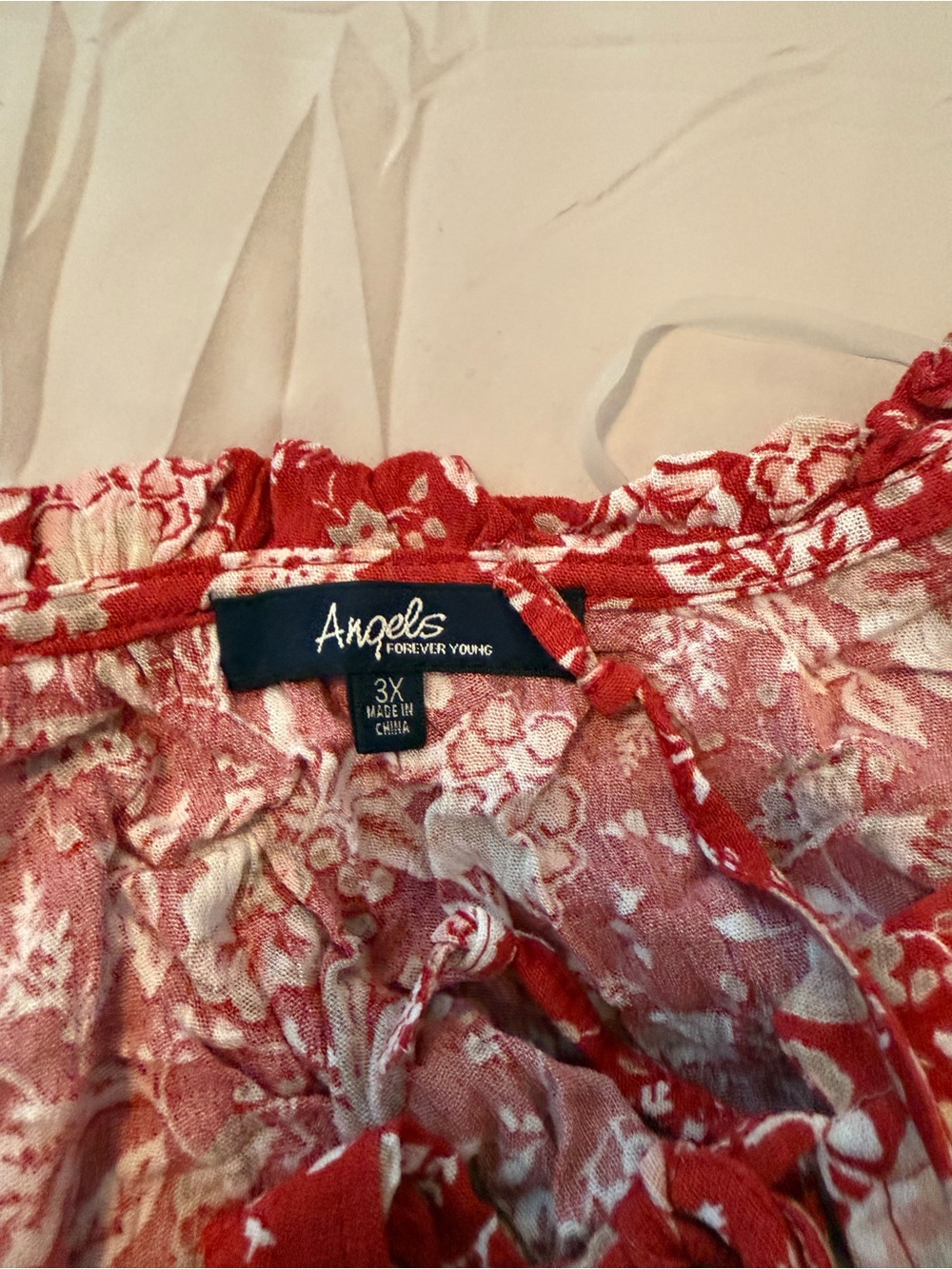 Angels Red and White Floral Blouse - 3X